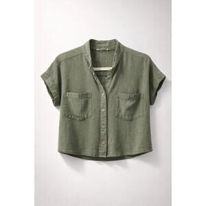 #4 MI AMI Short Sleeve Button-Up Crop to waist 
Shirt Khaki Green Size S